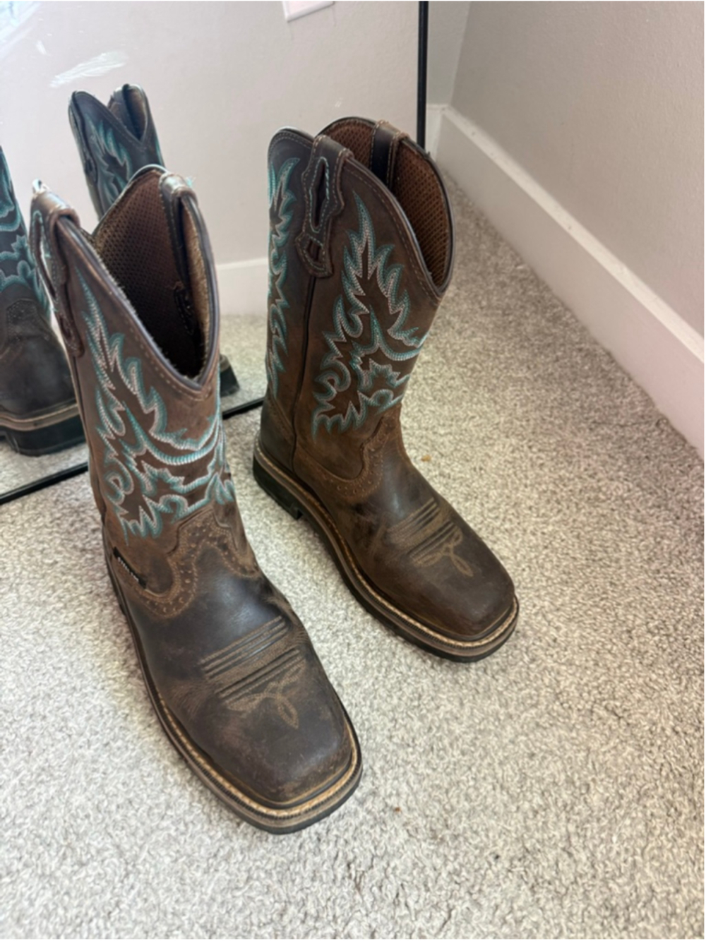 Women's Brazos Steel Toe Boots 6.5 Brown with Teal